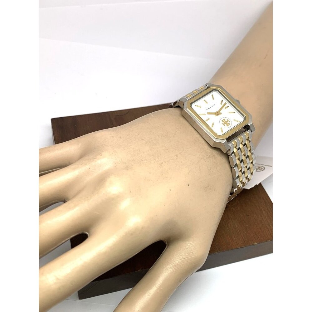 Tory Burch Women's Watch TBW1501 Cream Dial Gold Quartz Tank Two Tone Steel - Picture 5 of 14